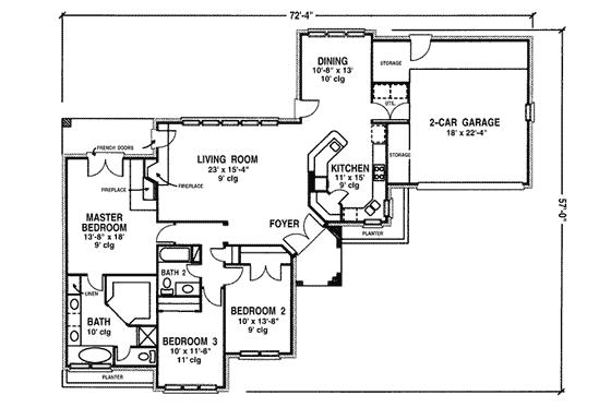 Floor Plan - Main Floor for European House Plan #410-168 - 3 bed, 2 bath