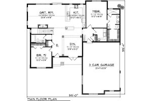 Floor Plan - Main Floor for Ranch House Plan #70-1079 - 2 bed, 1.5 bath