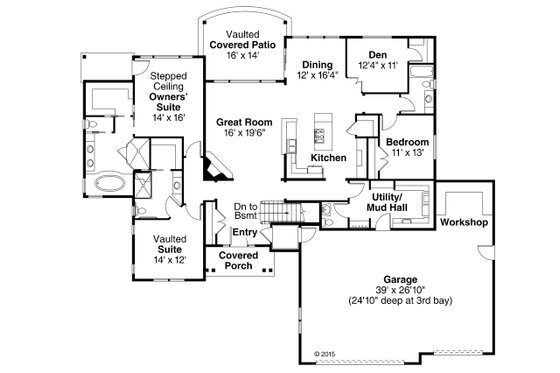 Floor Plan - Main Floor for Ranch House Plan #124-974 - 3 bed, 3.5 bath