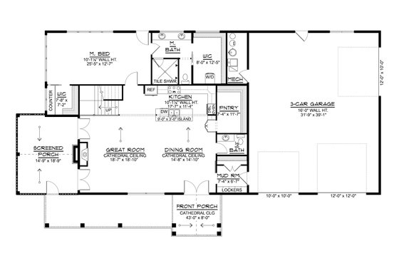Floor Plan - Main Floor for Barndominium House Plan #1064-494 - 3 bed, 2.5 bath