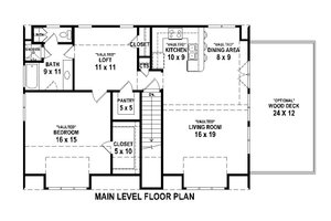 Main Level floor plan - 1200 square traditional home