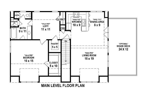 Main Level floor plan - 1200 square traditional home