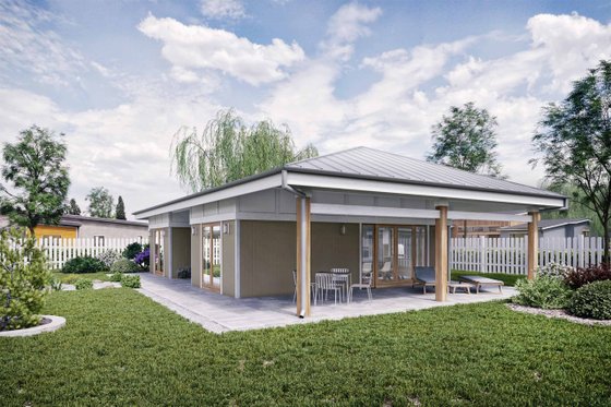 Exterior - Rear Elevation for Ranch House Plan #924-11 - 2 bed, 1 bath