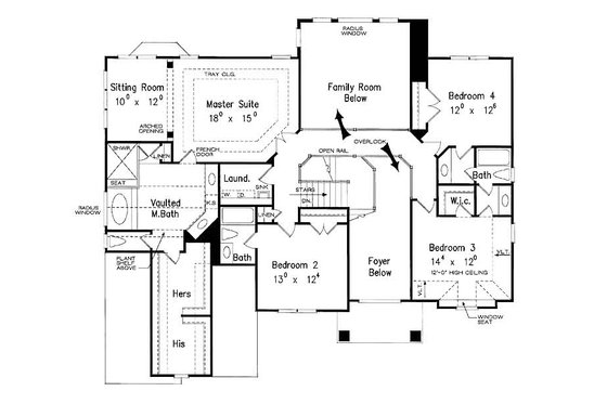 Floor Plan - Upper Floor for European House Plan #927-24 - 5 bed, 4.5 bath