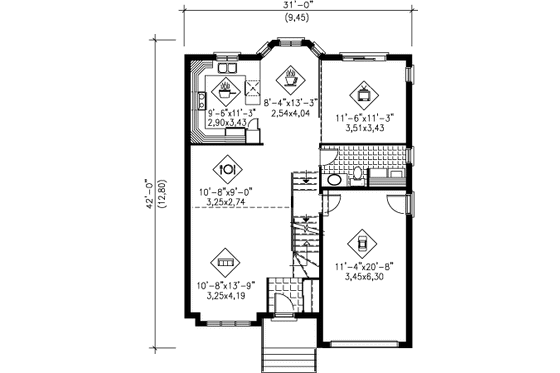 Floor Plan - Main Floor for Contemporary House Plan #25-4241 - 3 bed, 1.5 bath
