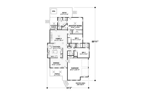Floor Plan - Main Floor for Craftsman House Plan #56-700 - 3 bed, 3.5 bath