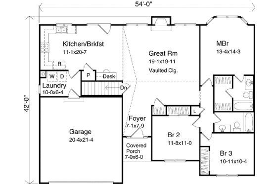 Floor Plan - Main Floor for Ranch House Plan #22-102 - 3 bed, 2 bath
