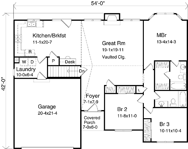 Architectural House Design - Ranch Floor Plan - Main Floor Plan #22-102