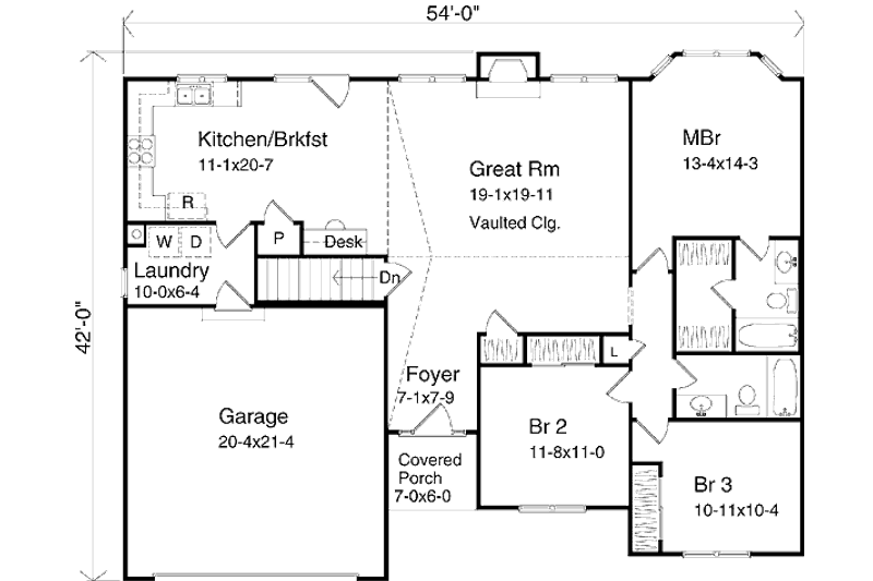 Dream House Plan - Floor Plan - Main Floor for Ranch House Plan #22-102 - 3 bed, 2 bath