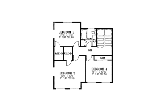 Floor Plan - Upper Floor for Mediterranean House Plan #1-651 - 4 bed, 2 bath