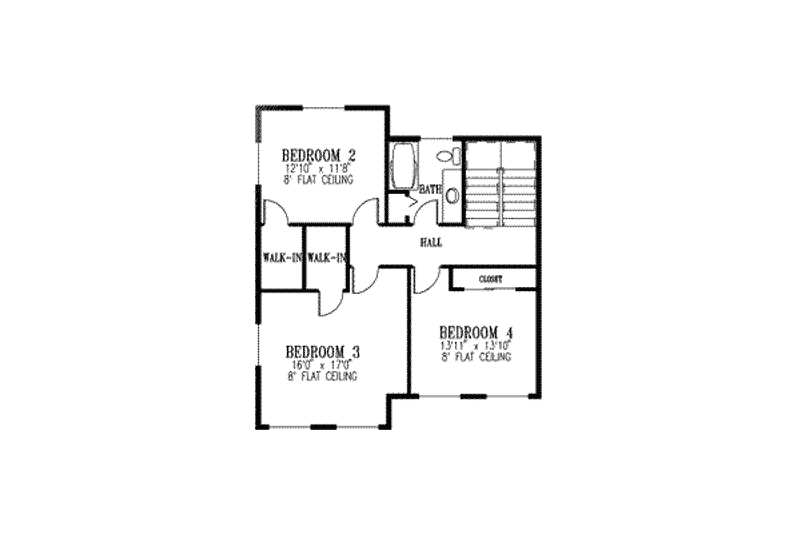 Dream House Plan - Floor Plan - Upper Floor for Mediterranean House Plan #1-651 - 4 bed, 2 bath