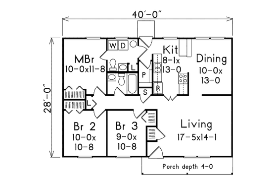 Floor Plan - Main Floor for Ranch House Plan #57-533 - 3 bed, 1.5 bath