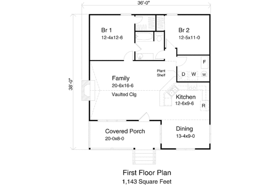 Floor Plan - Main Floor for Cabin House Plan #22-117 - 2 bed, 1 bath