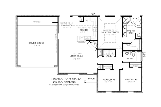 Floor Plan - Main Floor for Traditional House Plan #424-88 - 3 bed, 2 bath