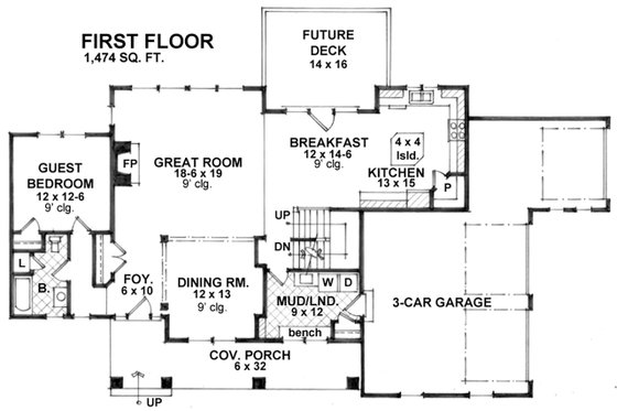 Floor Plan - Main Floor for Farmhouse House Plan #51-559 - 4 bed, 3 bath