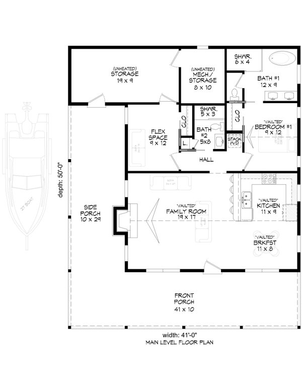 Home Plan - Floor Plan - Main Floor for Country House Plan #932-1420 - 2 bed, 2 bath