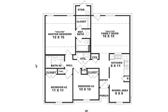 Floor Plan - Main Floor for Traditional House Plan #81-164 - 3 bed, 2 bath
