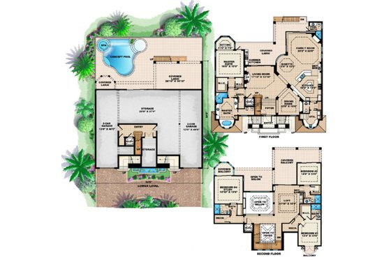 Floor Plan - Main Floor for Mediterranean House Plan #27-529 - 4 bed, 5.1 bath