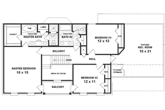 Floor Plan - Upper Floor for Southern House Plan #81-177 - 3 bed, 2.5 bath
