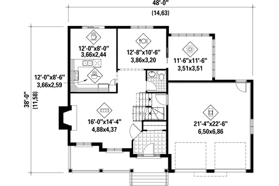 Floor Plan - Main Floor for Traditional House Plan #25-4496 - 3 bed, 2 bath