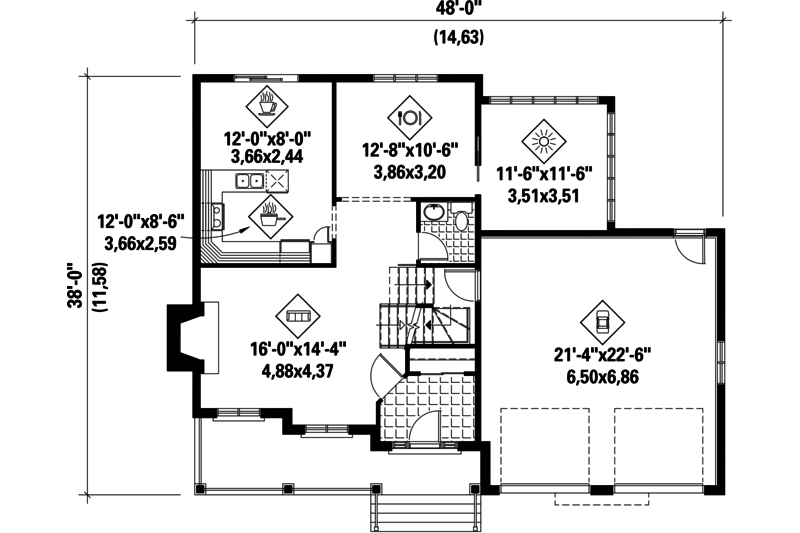 Architectural House Design - Floor Plan - Main Floor for Traditional House Plan #25-4496 - 3 bed, 2 bath