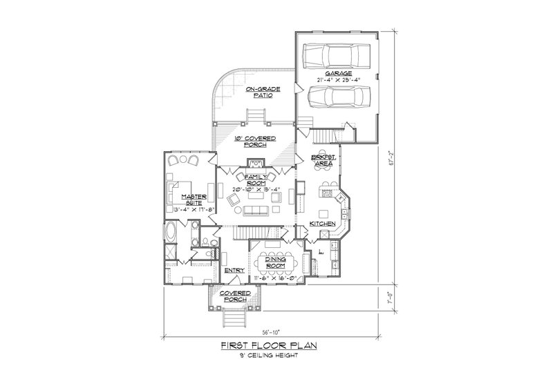House Blueprint - Floor Plan - Main Floor for Craftsman House Plan #1054-62 - 3 bed, 2 bath