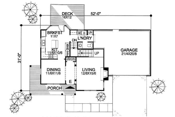 Floor Plan - Main Floor for Traditional House Plan #50-230 - 4 bed, 2.5 bath