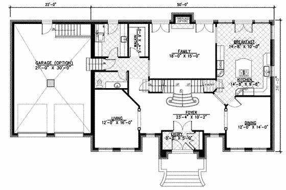 Floor Plan - Main Floor for European House Plan #138-147 - 4 bed, 2.5 bath