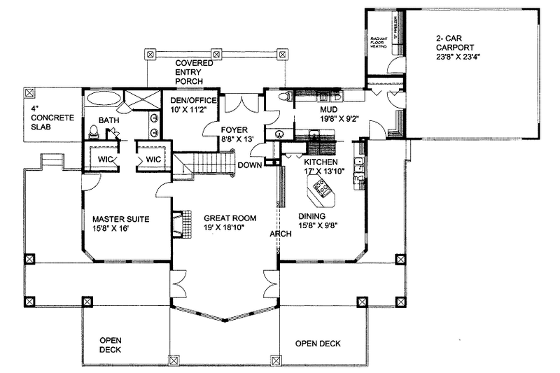 House Design - Floor Plan - Main Floor for Bungalow House Plan #117-682 - 3 bed, 2.5 bath