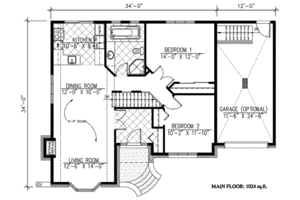 Floor Plan - Main Floor for Traditional House Plan #138-313 - 2 bed, 1.5 bath