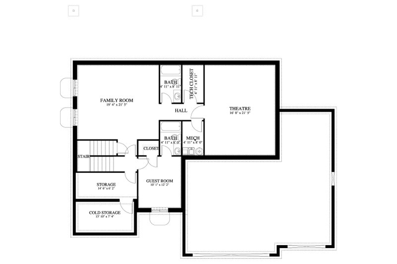 House Design - Floor Plan - Lower Floor for Craftsman House Plan #1060-215 - 4 bed, 2.5 bath