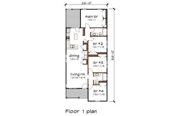 Floor Plan - Main Floor for Bungalow House Plan #79-336 - 4 bed, 2 bath