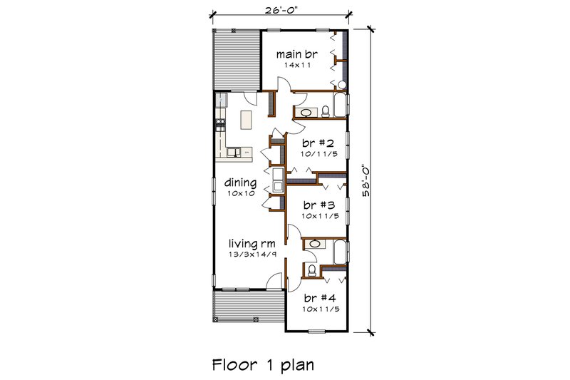 Architectural House Design - Floor Plan - Main Floor for Bungalow House Plan #79-336 - 4 bed, 2 bath