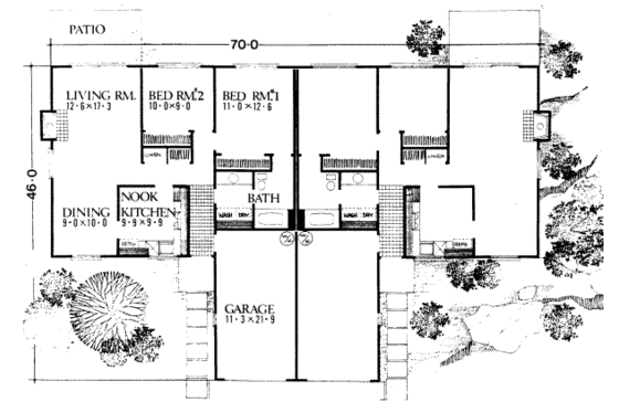 Floor Plan - Main Floor for Modern House Plan #303-219 - 2 bed, 1 bath