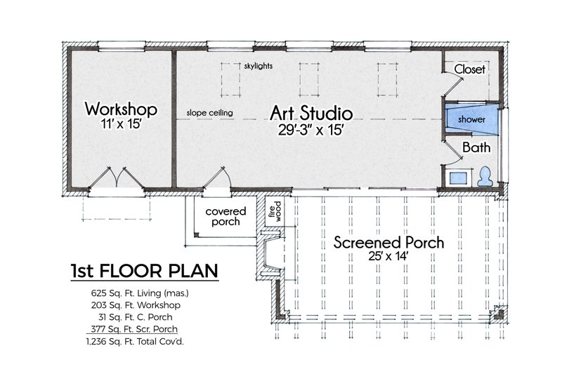 House Blueprint - Floor Plan - Main Floor for Contemporary House Plan #935-22, 1 bath