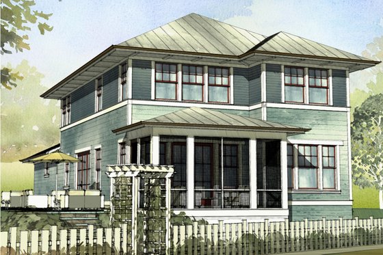 Exterior - Front Elevation for Prairie House Plan #901-116 - 4 bed, 3.5 bath