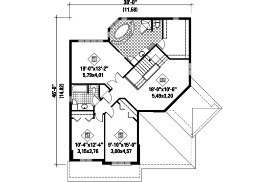 Floor Plan - Upper Floor for European House Plan #25-4530 - 3 bed, 2 bath