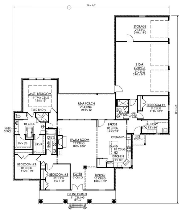 House Blueprint - Southern Floor Plan - Main Floor Plan #1074-19