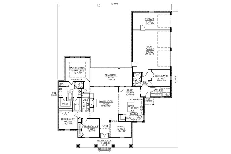 Architectural House Design - Floor Plan - Main Floor for Southern House Plan #1074-19 - 4 bed, 3 bath