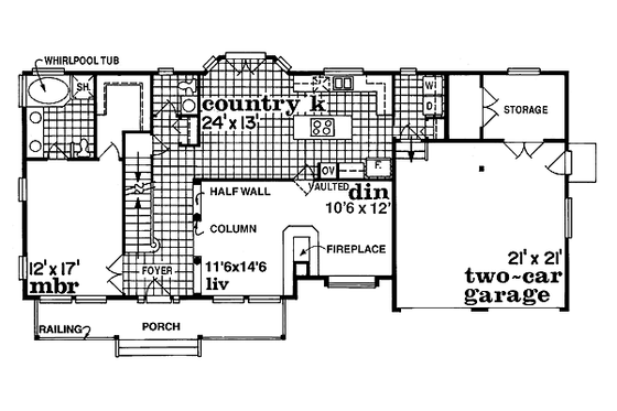 Floor Plan - Main Floor for Traditional House Plan #47-273 - 3 bed, 2.5 bath