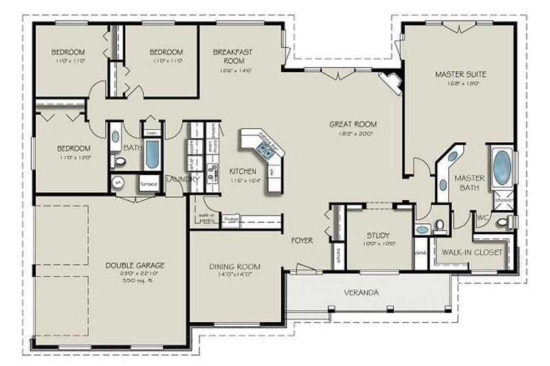 House Blueprint - Floor Plan - Main Floor for Country House Plan #427-8 - 4 bed, 2.5 bath