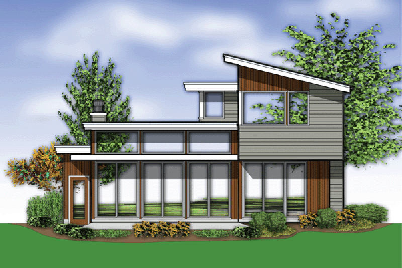 House Blueprint - Exterior - Rear Elevation for Modern House Plan #48-525 - 2 bed, 2.5 bath