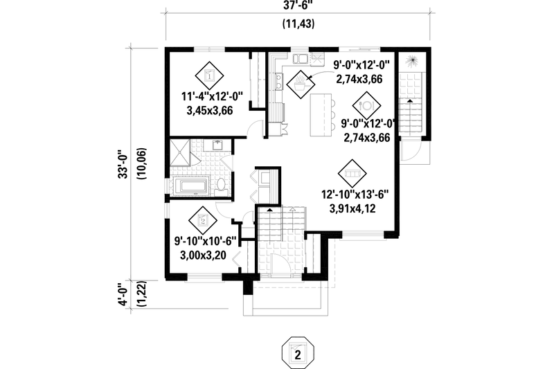 House Blueprint - Floor Plan - Main Floor for Contemporary House Plan #25-4354 - 3 bed, 2 bath