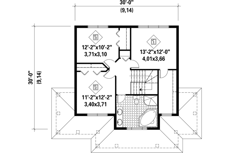 House Plan Design - Floor Plan - Upper Floor for Country House Plan #25-4417 - 3 bed, 1 bath