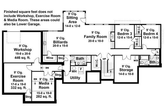 Floor Plan - Lower Floor for Traditional House Plan #51-546 - 4 bed, 4.5 bath