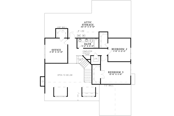 Floor Plan - Upper Floor for European House Plan #17-2251 - 3 bed, 2.5 bath