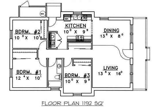Floor Plan - Main Floor for Country House Plan #117-143 - 3 bed, 1 bath