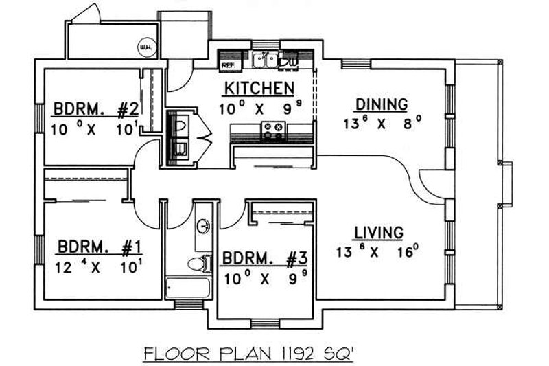 Architectural House Design - Floor Plan - Main Floor for Country House Plan #117-143 - 3 bed, 1 bath