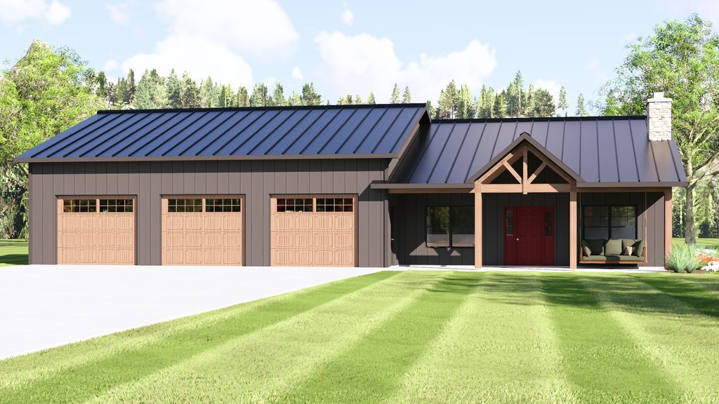 Exterior - Front Elevation 2 for Barndominium House Plan #1064-456 - 2 bed, 2 bath