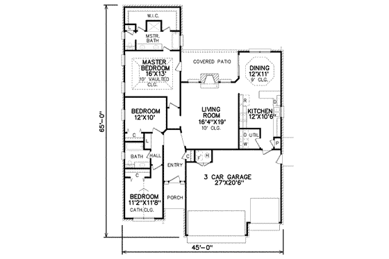 Floor Plan - Main Floor for Traditional House Plan #65-218 - 3 bed, 2 bath